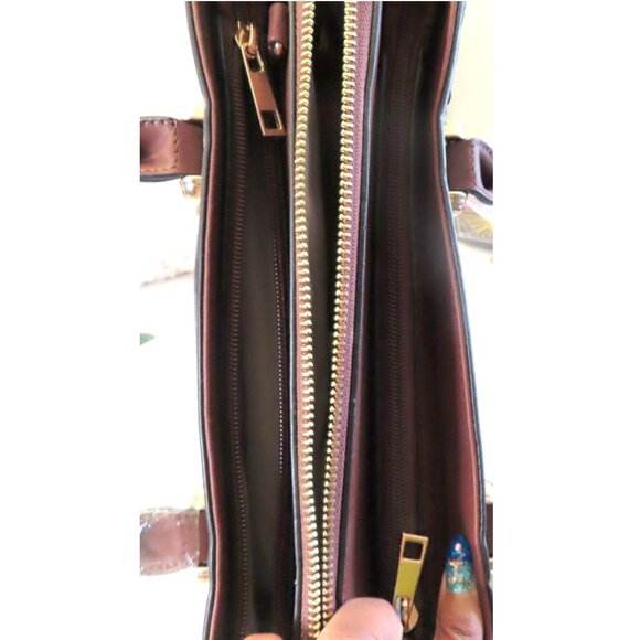 Designer Style Brown Tan Floral Geometric Diamond Monogram Handbag Purse Satchel - Picture 8 of 9